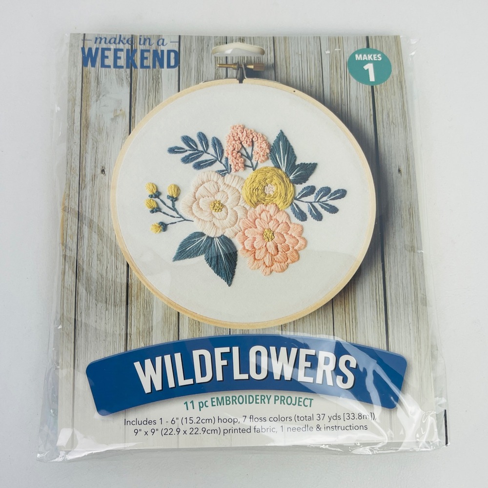 Leisure Arts Wildflowers Embroidery Kit 6in Hoop Floral Multi 49806 New